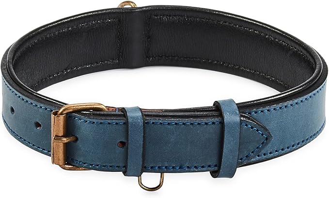Real Leather Dog Collar Padded Soft Interiors with Premium Vintage Look Handcrafted Heavy Duty with Tag Ring for Small Medium and Large Pets (Large (1.5" Wide for 16.5" - 20.5" Neck), Ocean Blue)