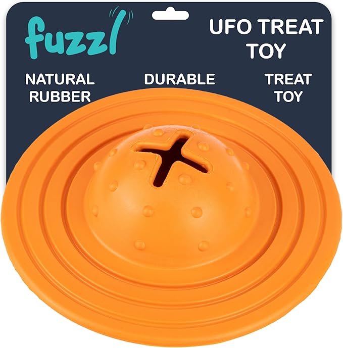 Eco Rubber Chuck & Treat Sky Saucer - Orange - Long Lasting Dog Chew Toys for Aggressive Chewers Strong Dog Toy for Dogs Durable Puppy Toys