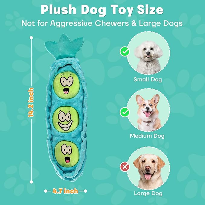 Interactive Hide and Seek Dog Toy for Small Dogs – Cute Plush Pea Pod with 3 Squeaky Balls and Crinkle, Puzzle Toy for Puppies and Gentle Chewers