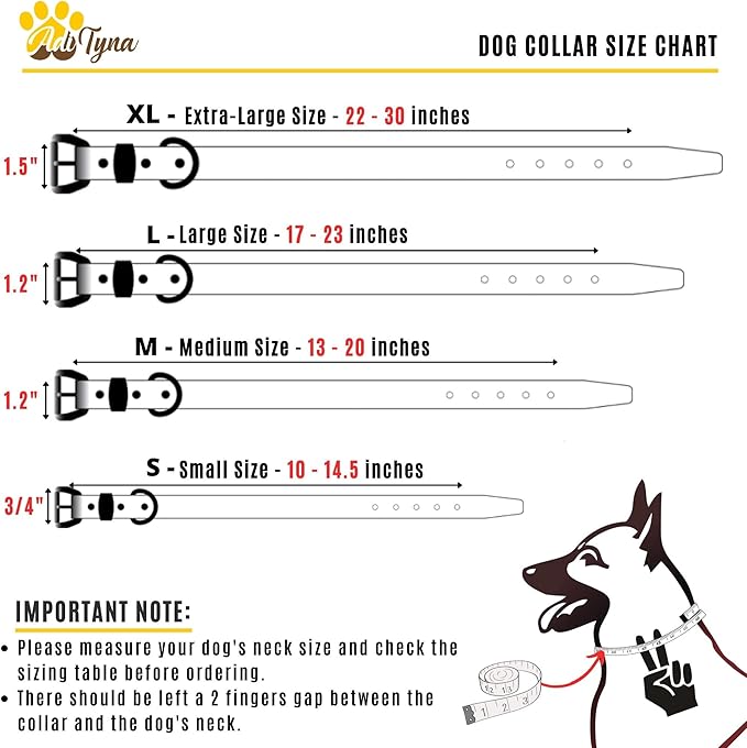 ADITYNA Heavy Duty Leather Dog Collar for Extra-Large Dogs - Soft and Strong Red Leather Collar for XL Breeds