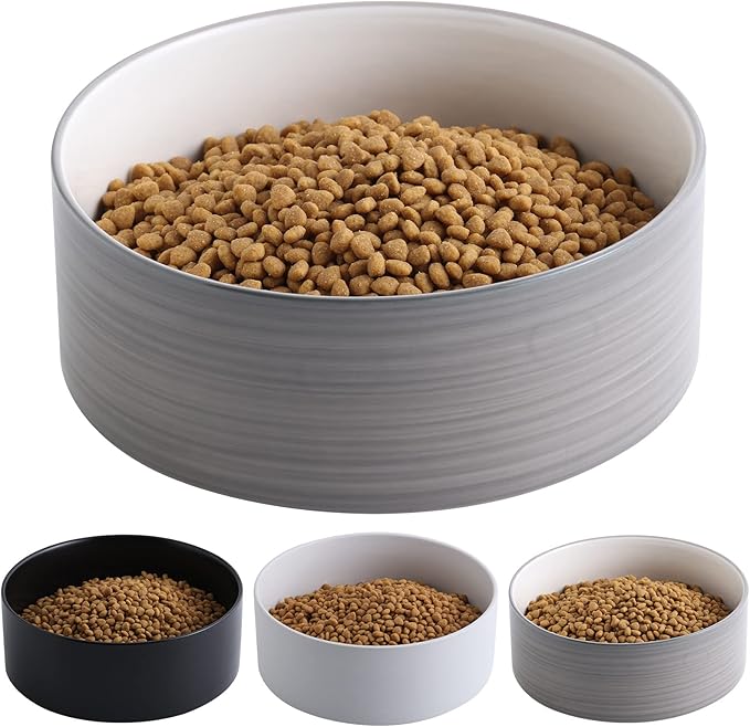 Dog Bowl Ceramic for Medium Large Breeds, Heavy Weighted Pet Food Water Feeder Dish, Non - Slip Modern Cute Extra Big Porcelain 8 in Pet Dog Bowl Maze Grey White