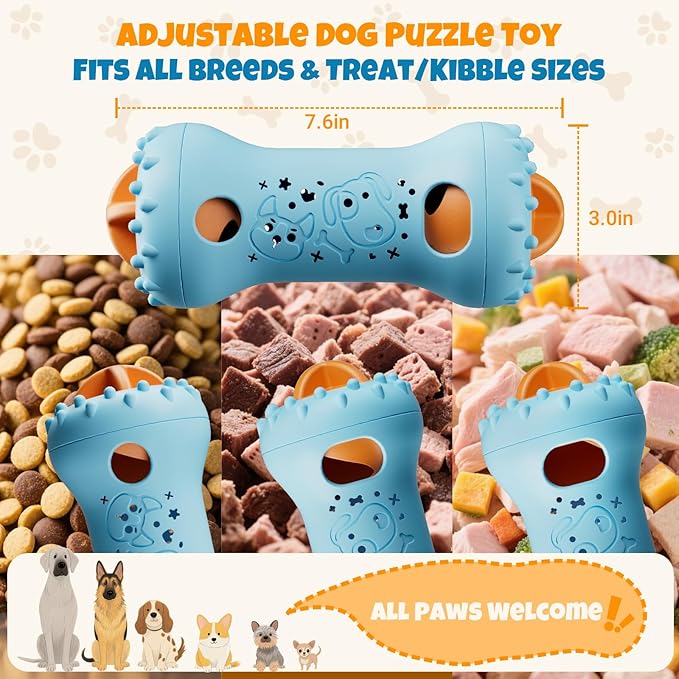 Interactive Treat Dispensing Dog Toys – Adjustable Puzzle Toy to Keep Dogs Busy, Mental Stimulation, Cognitive Fun and Boredom Buster for Puppy Teething, for Small Medium Large Dogs