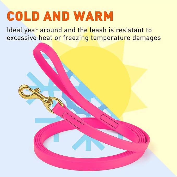 Viper Biothane K9 Working Dog Leash Waterproof Lead for Tracking Training Schutzhund Odor-Proof Long Line with Solid Brass Snap for Puppy Medium and Large Dogs, 15ft Passionfruit Pink
