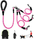 No Tangle 3 Dog Leash - Main Lead Rope with Padded Handle, Three Detachable Leash Splitters, Heavy-Duty Clip, 4.76ft for Walking, Running, Small, Medium, Large Dogs (Pink)