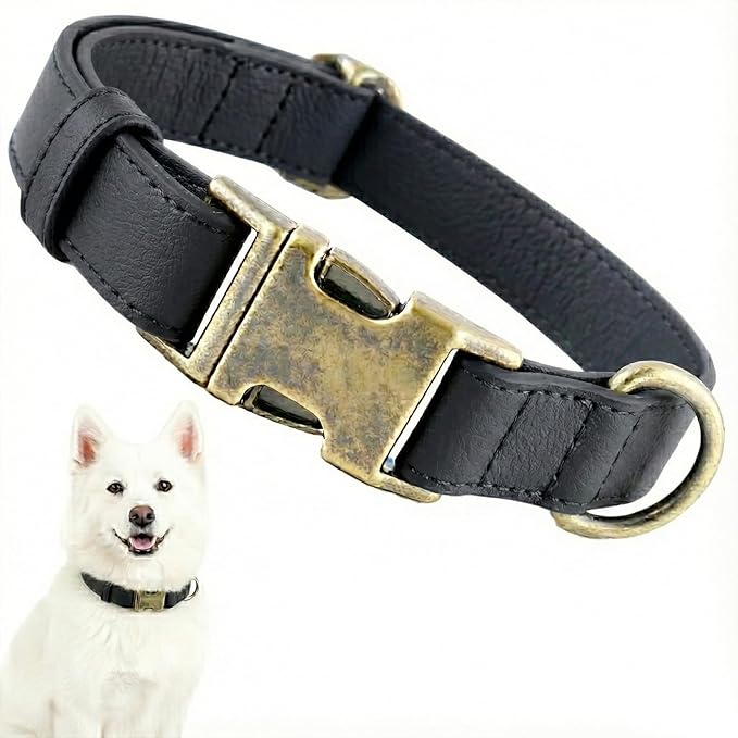 Dog Collars for LargeDogs Silicone Leather Dog Collars Soft Flexible Waterproof Odor-Proof Durable Thick Classic Adjustable Pet Puppy Collar (Black, Large (14.5-24" Neck))