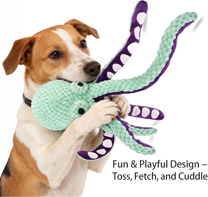 Plush Octopus Dog Toy with Squeaker, 12.6 × 3.3 in Interactive Chew Toy for Small & Medium Dogs, Soft Fun Pet Toy, Not for Heavy Chewers