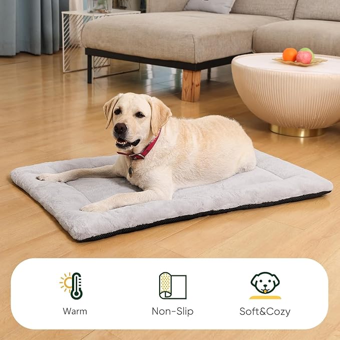 Dog Crate Pad Washable, Plush 42 x 28 Inch Anti-Slip Kennel Mat for Medium & Large Dogs, Fits Wire or Metal Crates, Travel, Home & Training Use, Dark Grey