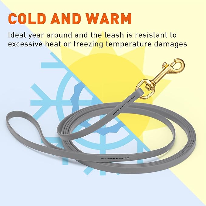 Viper Biothane K9 Working Dog Leash Waterproof Lead for Tracking Training Schutzhund Odor-Proof Long Line with Solid Brass Snap for Puppy Medium and Large Dogs, 20ft Battleship Gray