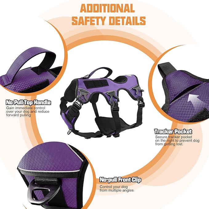 AUROTH Escape Proof Dog Harness - No Pull with Lift Handle, Soft Padded Reflective Adjustable Vest, Large for Walking, Hiking, Training