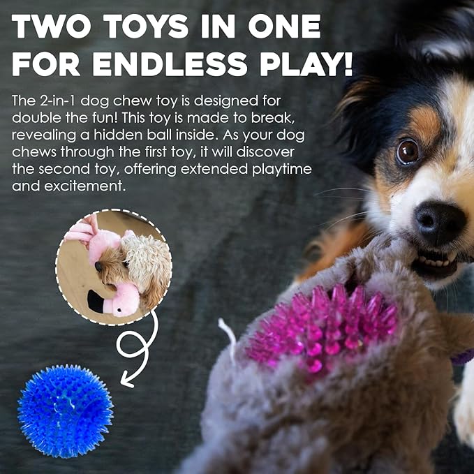 Flourish Pets 2 in 1 Multi-Layer Chew Toy for Active Dogs | Non-Toxic BPA Free Double Stitched Soft Fabric Exterior Dog Toys | Long-Lasting Dog Plush Toys – Love Frog/Love Gorilla 3.5"