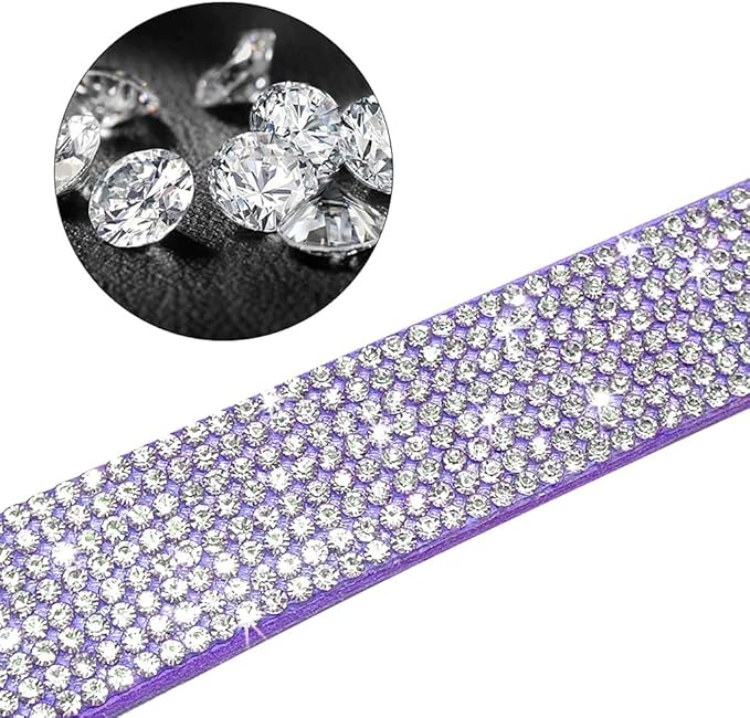 Cute Dazzling Sparkling Elegant Fancy Soft Suede Leather Bling Rhinestone Crystal Jeweled Pet Cat Dog Puppy Collar Dog Leash Combo Set (S(Neck 10-12.5"), Purple-4)