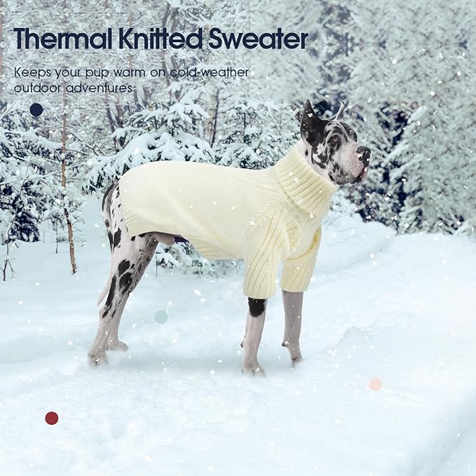 IECOii XL Dog Sweater,Winter Doggy Clothes for Large Dogs Girl Boy,Warm Pullover Soft Dog Sweater Turtleneck,Lightweight & Good Stretch for Active Dogs Like Beagle,Border Collie (White,XLarge)