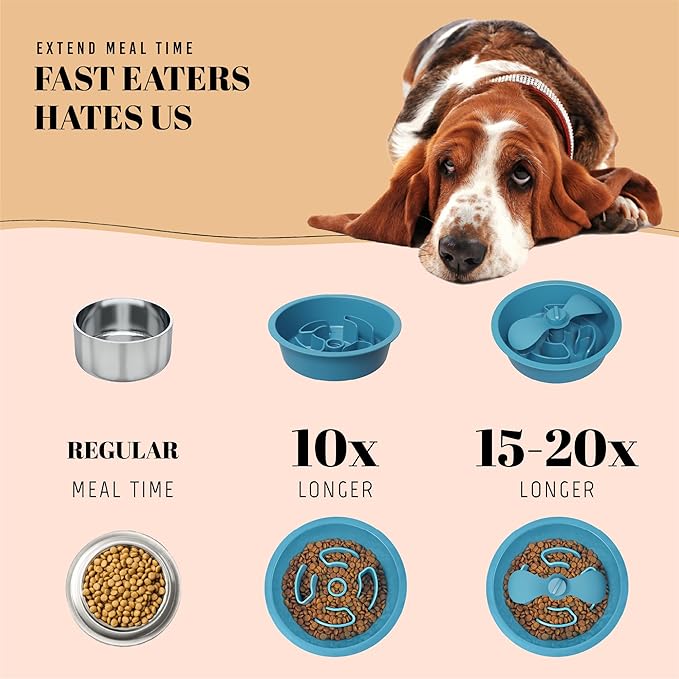 AVERYDAY Slow Feeder Dog Bowls for Medium Breed, 1.5 Cups Engagement Food Puzzle Bowl with Spinning Slow Feeder Insert, Non-Slip Base, Fits for Raised Stand, Hard Maze Design for Medium and Small Dogs