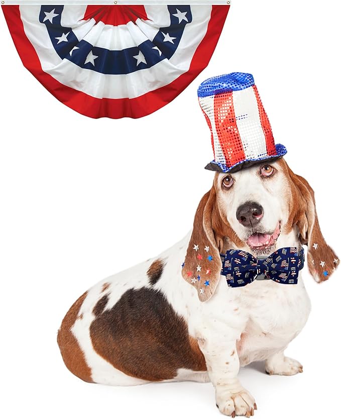 Lionheart glory American Flag Dog Collar 4 of July Independence Patriotic Dog Bow Collars Heavy Duty Adjustable Soft Collar with Bowtie for Medium Dogs Pet Gift
