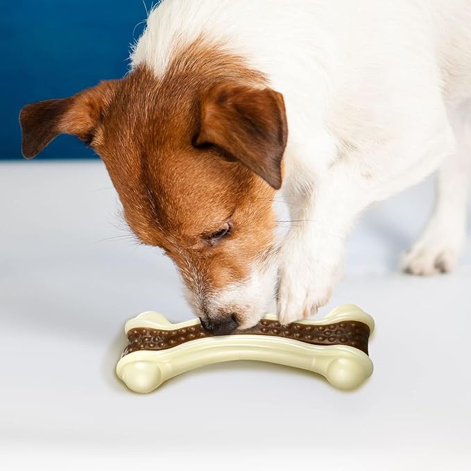Sosation 3 Pack Chew Toys for Aggressive Chewers, Bone Toys Nylon Beef Flavor Dog Teething Toys for Large/Medium/Small Puppies Breeds(Medium, Curved Bone)