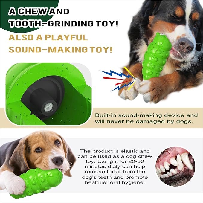 Large Size BouncyLarva Squeaky Dog Toy for Medium/Large Dogs Breed Aggressive Chewers Durable Bouncy Squeak Toys Green