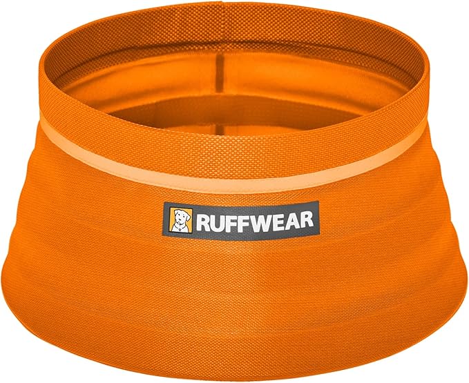 Ruffwear, Bivy Collapsible Dog Bowl, Waterproof Welded Single-Wall Fabric, Ultralight Portable Fold-Flat, Non-Slip Bottom, Accessory Loop, Reflective Trim, 60 fl oz (1.8 L), Salamander Orange, Medium
