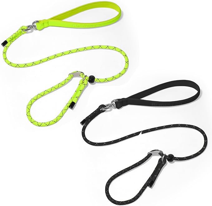 2 Pack Slip Lead Dog Leash, Heavy Duty No-Pull Training Leash and Collar w/Anti-Tangle, Padded Handle & Reflective Thread for Small Medium Large Dogs 5FT Black+Green