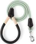Mile High Life Genuine Leather Wrapped Handle Dog Leash, w Heavy Duty Clasp Rope Leash for Small Medium Large Dogs (Green, 6FT)