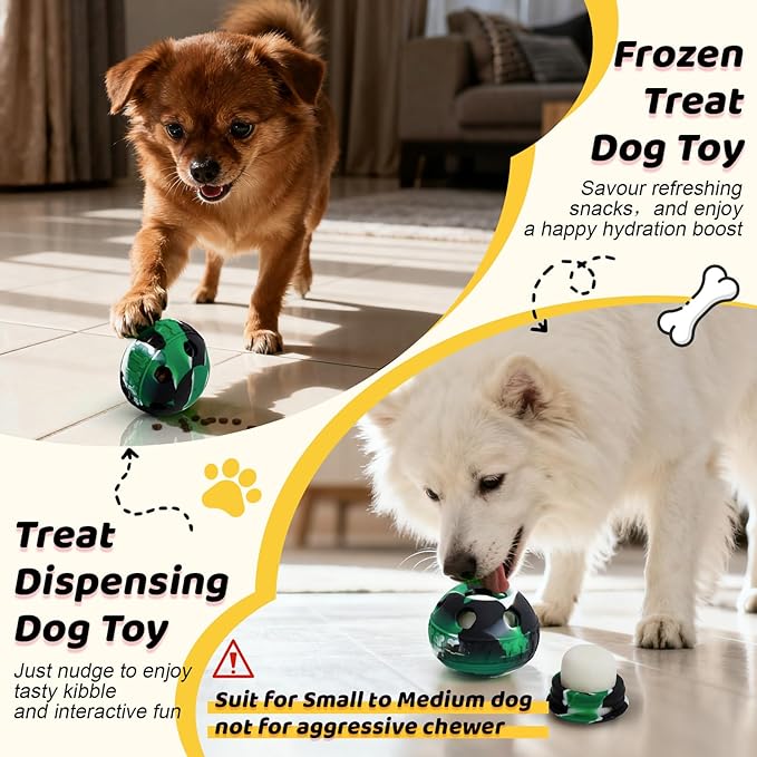 IFOYO Frozen Treat Dog Toy Ball for Small to Medium Dogs Silicone Enrichment Dog Toys to Keep Them Busy Reduce Anxiety Puzzle Treat Dispensing Dog Toy for Slow Food Training (Camouflage Green)