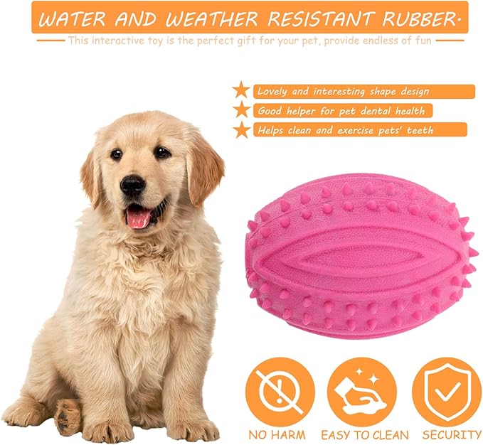 UEETEK Dog Rugby Ball Chew Toys : 4Pcs Interactive Dog Toys High Bounce Football for Puppy Teething Playing Training, 3.74x2.28x2.28 inch (Random Color)