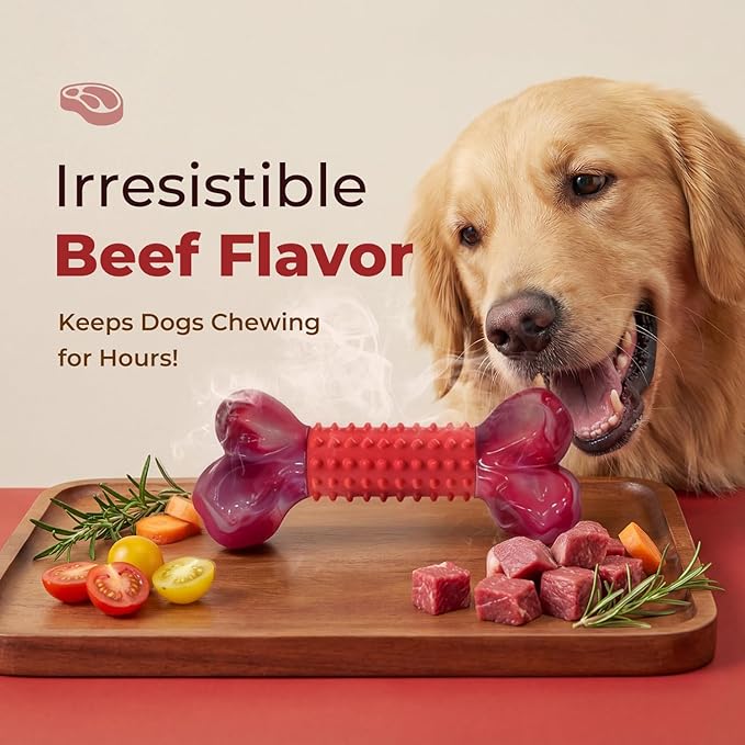 Apasiri 4-Pack Dog Toys for Aggressive Chewers with Beef Flavor: Dog Bones for Large Dogs, 8" Chew Toys Long-Lasting, Tough Nylon & Rubber Dogs Toys
