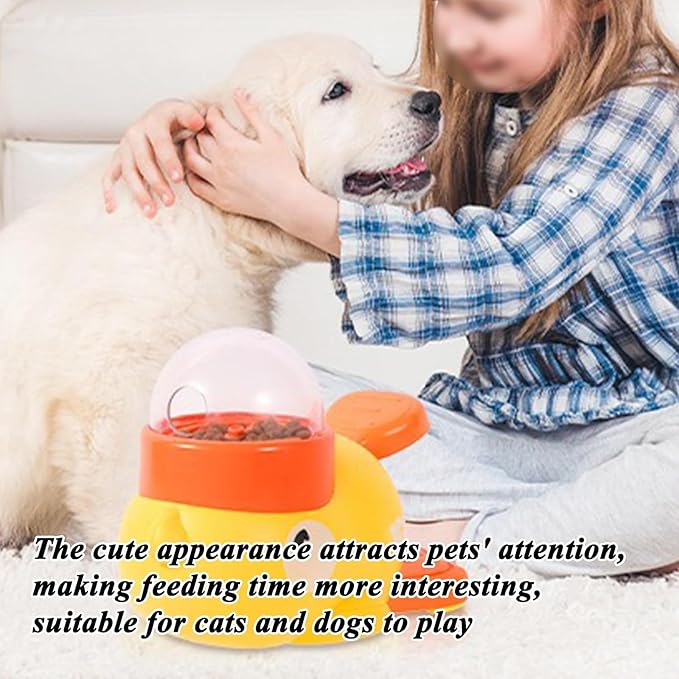 Dog Treat Dispenser Toy Interactive, Duck Cat Treat Dispenser, 2-in-1 Interactive Dogs Toys Food Puzzle Slow Feeder, Adjustable Slow Feeder for Dogs & Cats (Yellow)