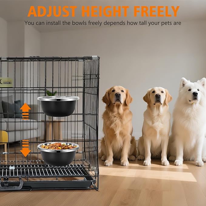 Dog Kennel Bowls, Set of 2 Heavy Duty Metal Food and Water Bowl for Feeding Dogs and Cats, Removable Stainless Steel Hanging Dog Bowls for Kennel Large and Medium Dogs, 56oz