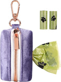 ARING PET Dog Waste Bag Dispenser, Velvet Doggy Poop Bags Holders Attach to Any Leashes, Purple Portable Washable Pet Waste Pouch Dispenser with Metal Zipper