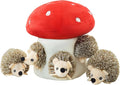 Dog Hide and Seek Toys Puppy Chew Squeaky Toys Plush Mushroom&Bamboo&Shell Hideout Stuffing with Squeakers Animals (Mushroom Hideout with 5 Hedgehog Brown)