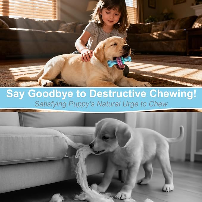 Puppy Chew Toys, Indestructible Dog Toys for Aggressive Chewers - Small & Medium Breed, Durable Rubber Chew Bone Toy for Small Dogs, Puppy Toys for Teething, Anxiety & to Keep Busy