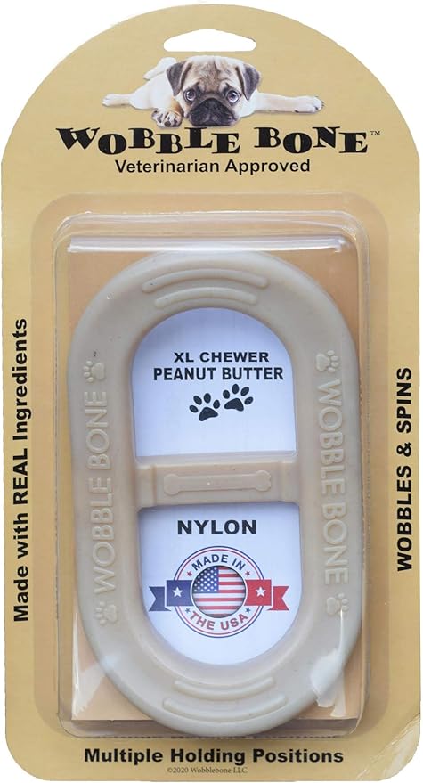 Peanut Butter Oval - Delicious & Fun Dog Peanut Butter Toy - Tough Long Lasting Dog Bones Made in USA- Designed for Larger Canines, 3.75In X 6.75In