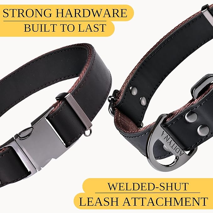 ADITYNA Leather Dog Collar with Metal Buckle - Heavy-Duty, Adjustable for Large & Extra Large Dogs - Walking & Training (Black, Fits 19-30" Necks)