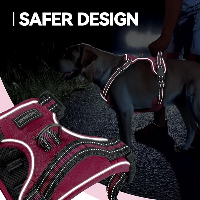VIVAGLORY Dog Harness Easewalk No Pull Dog Harness with Handle Front Clip & Back Clip for Training Walking Lifting, No Pull Adjustable Easy On Padded Comfortable for Pet, S, Pink - Patterned
