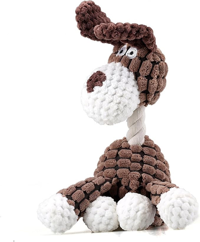 Squeaky Plush Dog Toys, 3 Pack Stuffed Animal Plush Chew Toys with Squeakers, Stuffed Dog, Donkey & Goat for Teeth Cleaning, for Small Medium Dogs