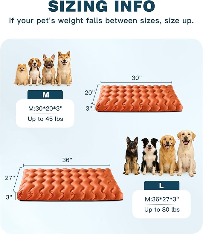 Orthopedic Dog Bed Outdoor Waterproof Dogs Crate Bed for Large Medium Small Dogs, Washable Cooling Dog Bed Mat with Removeable Cover & Memory Foam（30" x 20", Brown