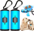 Aluminum Dog Poop Bags Holder with Carabiner Metal Pet Waste Bags Dispenser with Hook and Loop Fastener and Elastic Cord to Carry Used Bags (Blue, 2 Holder 30 Bags)