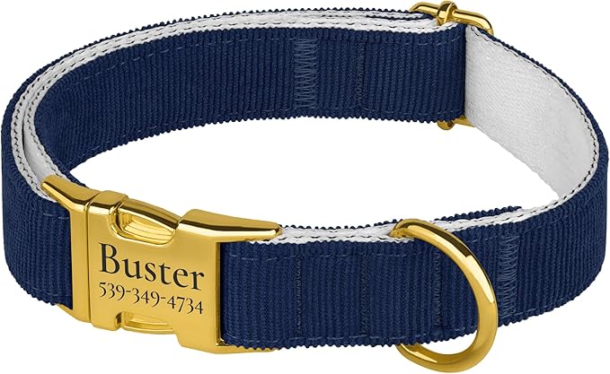 Personalized Dog Collar with Gold Metal Buckle, Velvet Custom Dog Collars for Small, Medium & Large Dogs – Puppy Collars with Metal Buckle, 4 Sizes, 8 Colors (Blue, S, 9"-12")