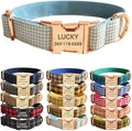 PETDURO Personalized Gingham Plaid Dog Collar Baby Blue - Engraved Name and Phone Number on Rose Gold Metal Buckle - Custom for Small Medium Large Boy Girl Dogs - Add Leash Bow Tie via Customize Now