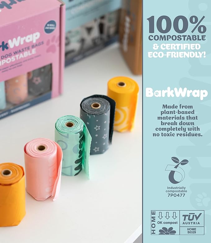 240 Biodegradable Dog Poop Bags Rolls Extra Thick Compostable Waste Doggie Pet Bulk Leak-Proof Bag - 100% Certified Home with Beautiful Colorful Design and Easy Open Compliant 10% To Charity