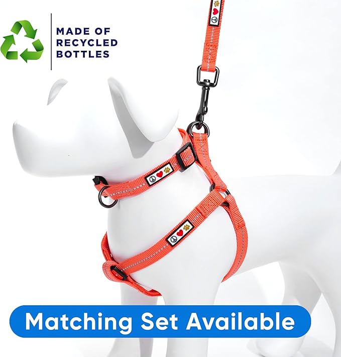 Pawtitas Recycled Reflective Step-in Dog Harness – Adjustable No-Pull Vest for Puppies to Seniors, Safe & Comfortable S Coral