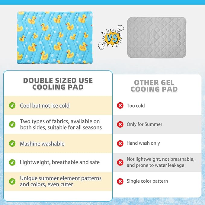 KOOLTAIL Dog Cooling Mat, Upgraded Two Sided Cooling Pad for Dogs Cats Puppy, Soft Pet Sleeping Blanket Keep Cool in Summer with Cute Duck Pattern, Washable Waterproof for Crate Sofa Bed, Blue L