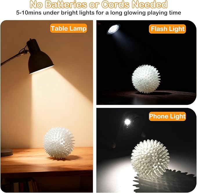 petizer 6 Pack 3.5’’ Glow in The Dark Ball - Squeaky Glow Dog Ball, Spiky Durable Dog Fetch Toys for Medium Large Dog Teething Chew Toy (3.5’’, Medium/Large)