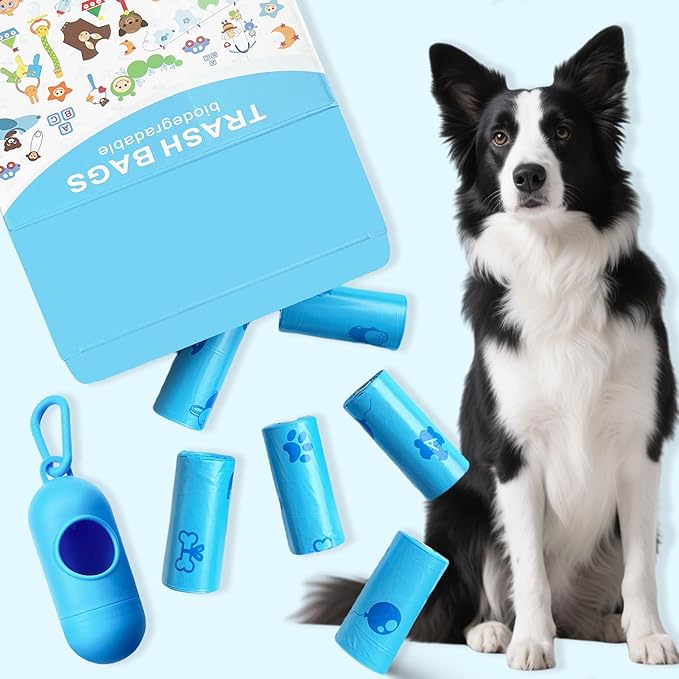 Dog Poop Bags, Cute Blue Pet Poop Bags, 240 Counts 13.8” x 9.8” Dog Waste Bags Rolls with Holder, Leak-Proof Strong & Thick Trash Bags for Doggie Cat Pet