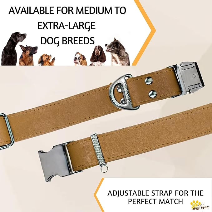 ADITYNA Leather Dog Collar with Metal Buckle - Heavy-Duty, Adjustable for Large & Extra Large Dogs - Walking & Training (CamelBrown, Fits 19-30" Necks)