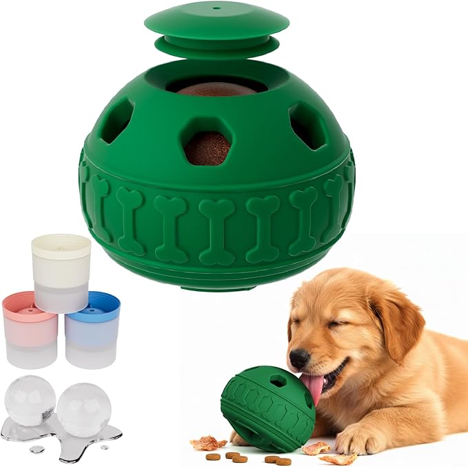Frozen Treat Dispensing Dog Toys, Enrichment Licking & Puzzle Feeder, Sturdy Rubber Interactive Dog Toys, Dog Chew Toy for Happy, Cool Pups - Reduces Anxiety, Easy to Clean (Green)