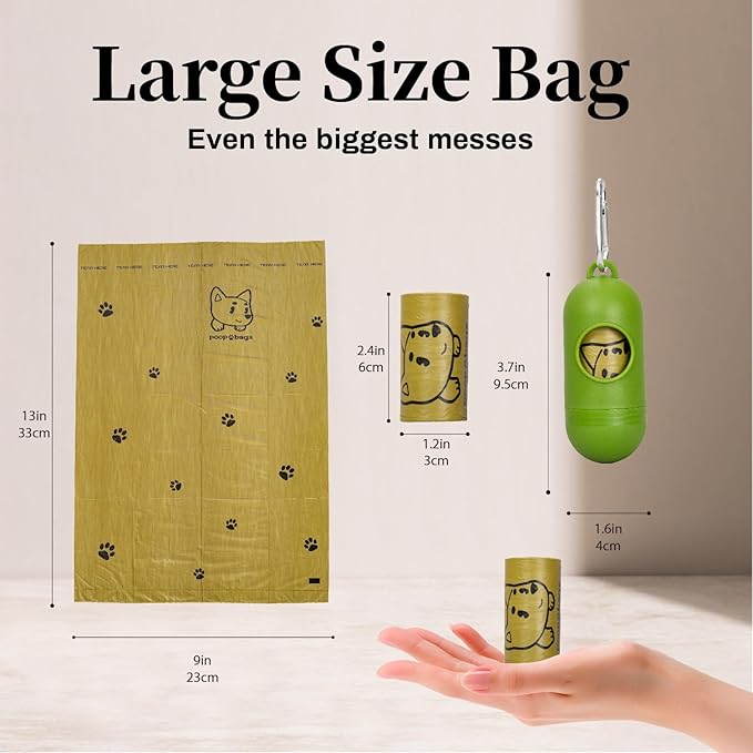 420 Counts Dog Poop Bags Rolls with Dispenser & Leash Clip, Scented Poop Bags for Dogs Waste, Extra Thick & Leak Proof for Poop Doggie Puppy Pet Waste, 9" x 13", Dark Khaki