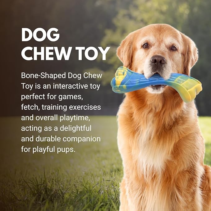 Consumable Corner - Dog Chew Toy - Bone-Shaped Toy - for Interactive Play, Teething & Training Durable Material - Safe for Small Dogs & Puppies - Blue-Yellow Swirl - Small