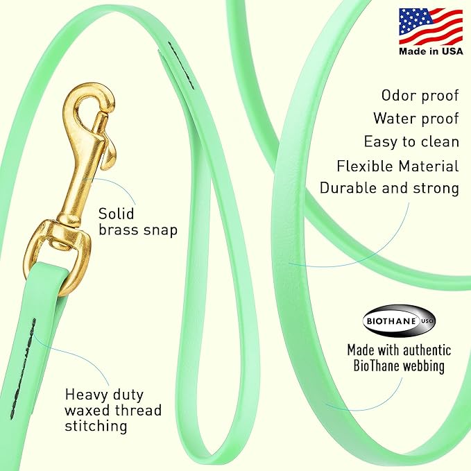 Viper Biothane K9 Working Dog Leash Waterproof Lead for Tracking Training Schutzhund Odor-Proof Long Line with Solid Brass Snap for Puppy Medium and Large Dogs, 20ft Sea Foam Green