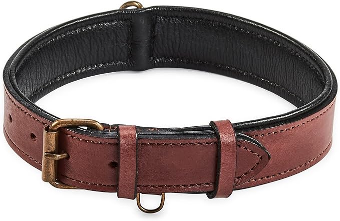 Real Leather Dog Collar Padded Soft Interiors with Premium Vintage Look Handcrafted Heavy Duty with Tag Ring for Small Medium and Large Pets (Large (1.5" Wide for 16.5" - 20.5" Neck), Oxblood)